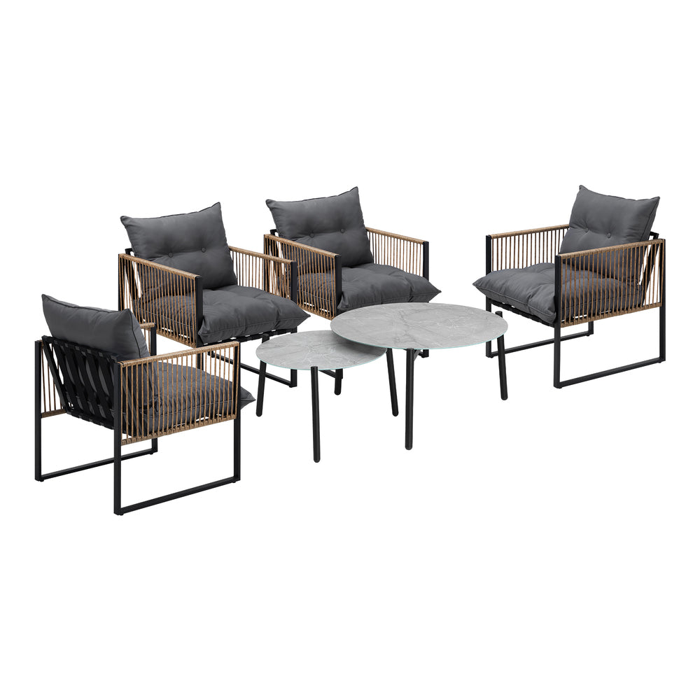 6PCS Outdoor Patio Set with Rattan Chairs & Grey & White Coffee Table for Garden