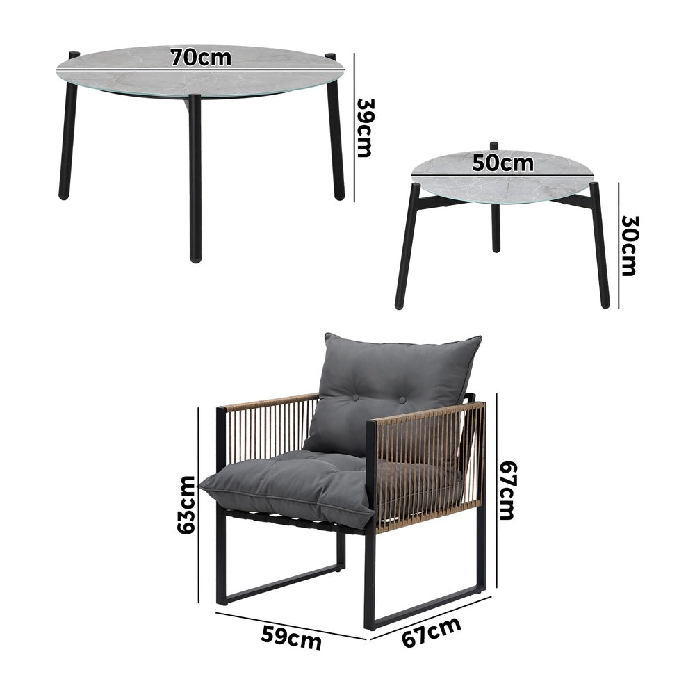 6PCS Outdoor Patio Set with Rattan Chairs & Grey & White Coffee Table for Garden