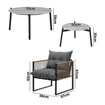 6PCS Outdoor Patio Set with Rattan Chairs & Grey & White Coffee Table for Garden