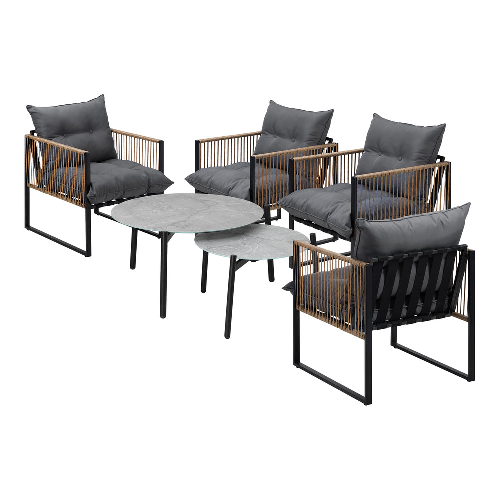 6PCS Outdoor Patio Set with Rattan Chairs & Grey & White Coffee Table for Garden