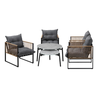 6PCS Outdoor Patio Set with Rattan Chairs & Grey & White Coffee Table for Garden