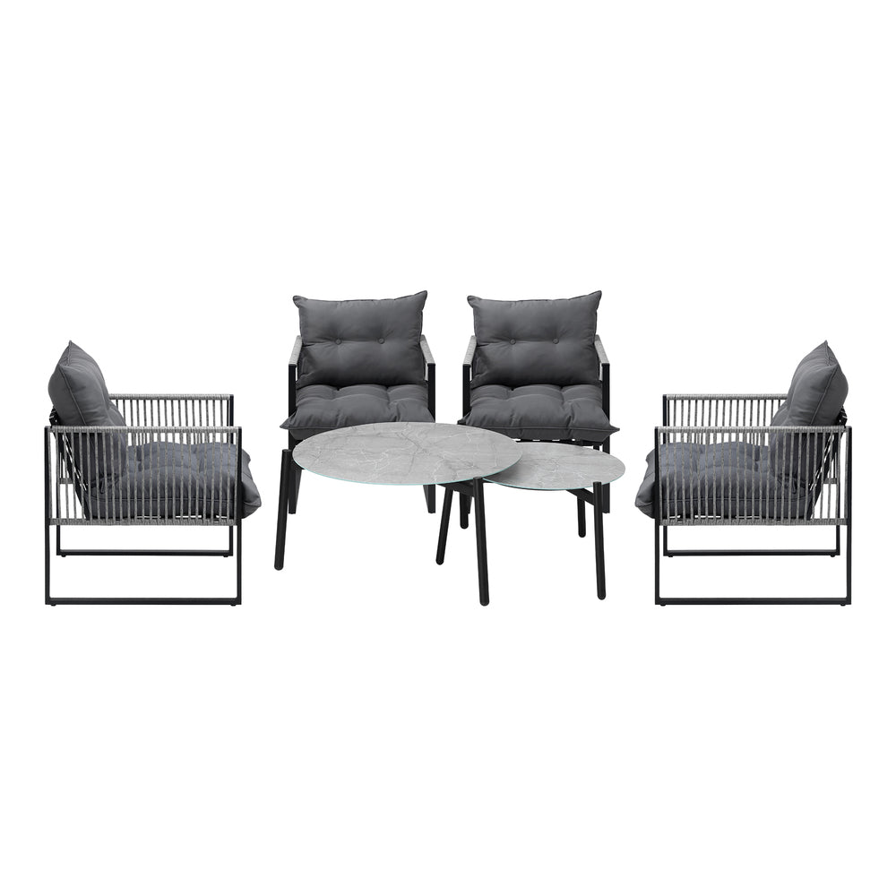 6PCS Outdoor Patio Set Grey &White Coffee Table Set Lounge Chairs
