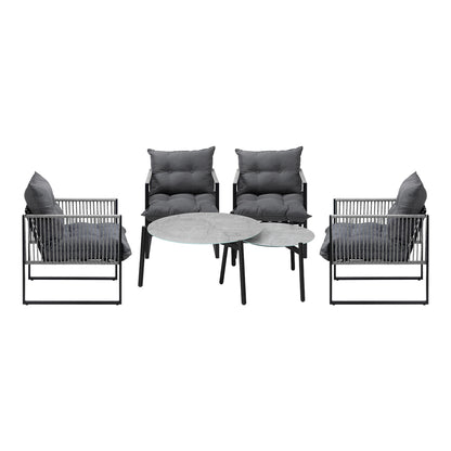 6PCS Outdoor Patio Set Grey &White Coffee Table Set Lounge Chairs