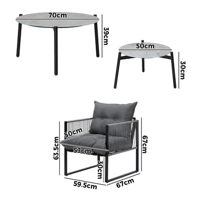 6PCS Outdoor Patio Set Grey &White Coffee Table Set Lounge Chairs