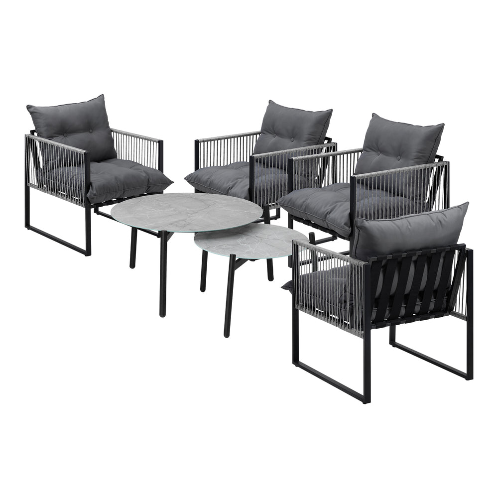 6PCS Outdoor Patio Set Grey &White Coffee Table Set Lounge Chairs