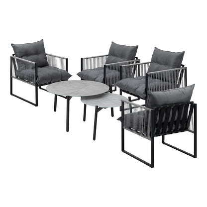 6PCS Outdoor Patio Set Grey &White Coffee Table Set Lounge Chairs