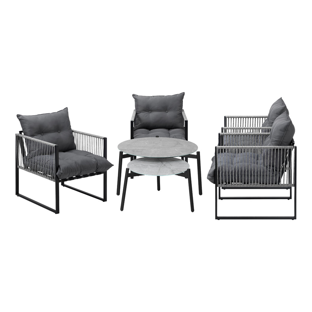 6PCS Outdoor Patio Set Grey &White Coffee Table Set Lounge Chairs