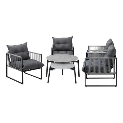 6PCS Outdoor Patio Set Grey &White Coffee Table Set Lounge Chairs