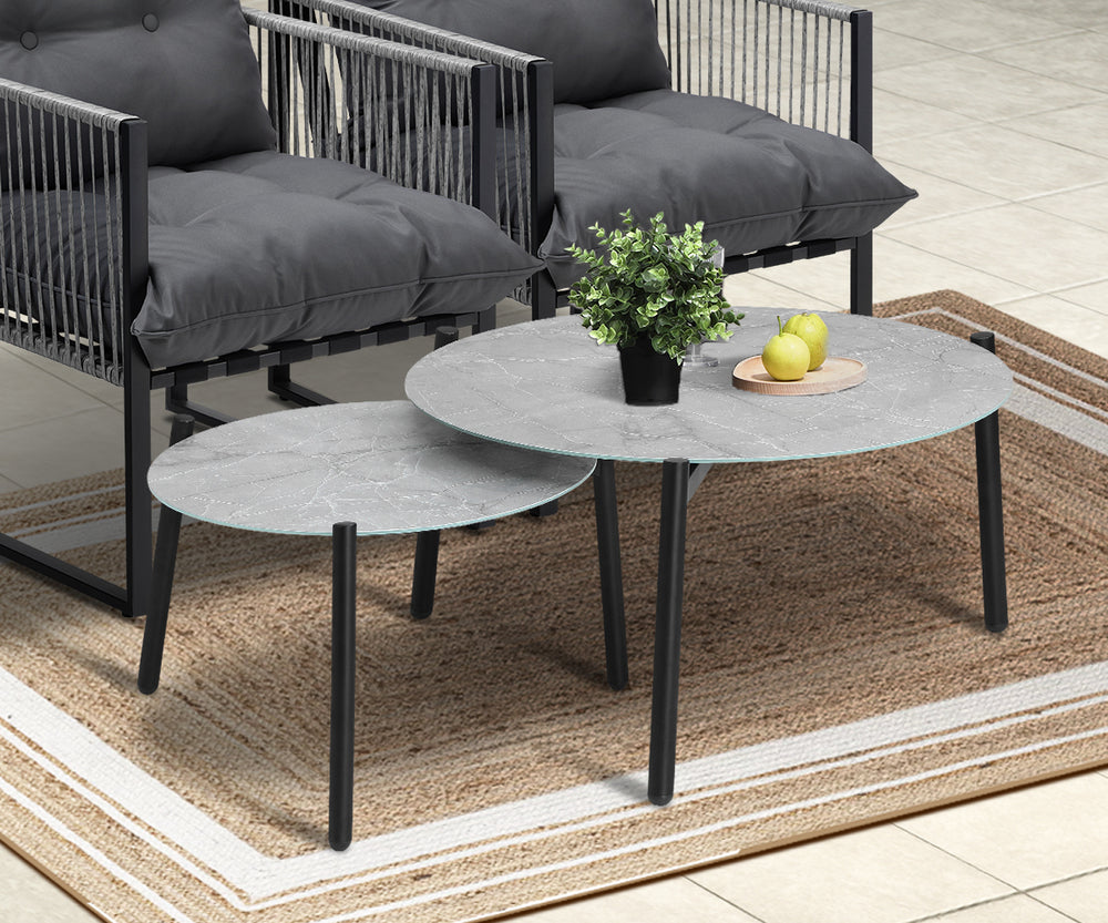 6PCS Outdoor Patio Set Grey &White Coffee Table Set Lounge Chairs