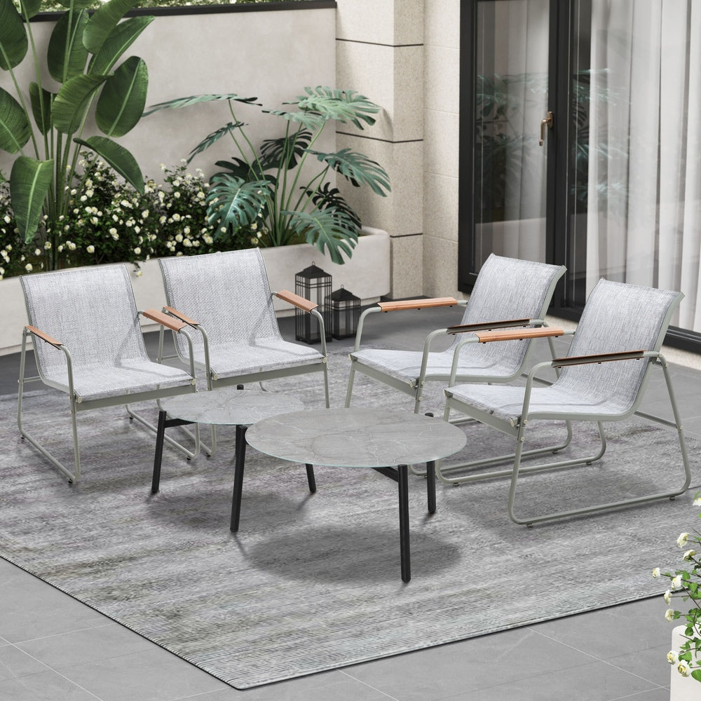 6PCS Outdoor Patio Set 4x Chairs with Coffee Table Textilene Garden Set Grey & White