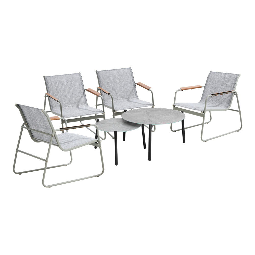 6PCS Outdoor Patio Set 4x Chairs with Coffee Table Textilene Garden Set Grey & White