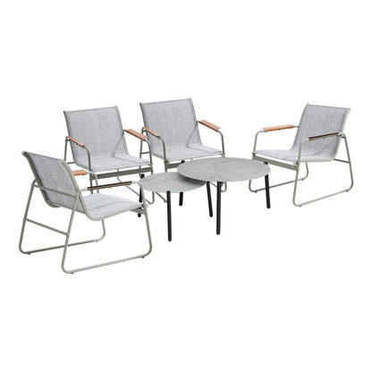 6PCS Outdoor Patio Set 4x Chairs with Coffee Table Textilene Garden Set Grey & White