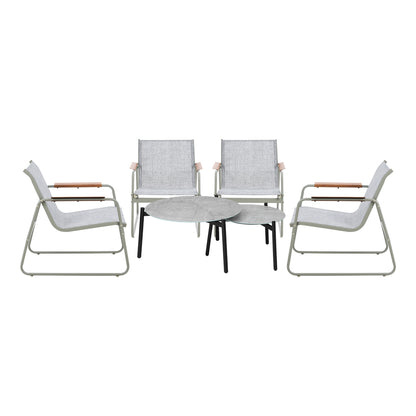 6PCS Outdoor Patio Set 4x Chairs with Coffee Table Textilene Garden Set Grey & White