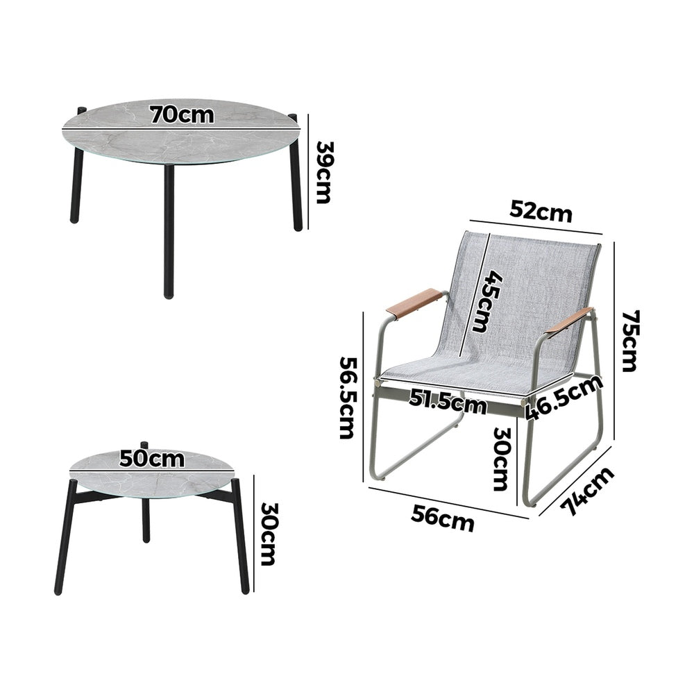 6PCS Outdoor Patio Set 4x Chairs with Coffee Table Textilene Garden Set Grey & White