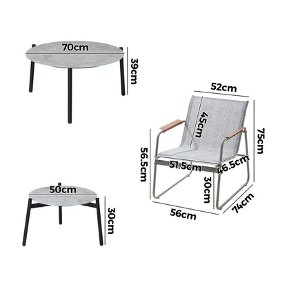 6PCS Outdoor Patio Set 4x Chairs with Coffee Table Textilene Garden Set Grey & White