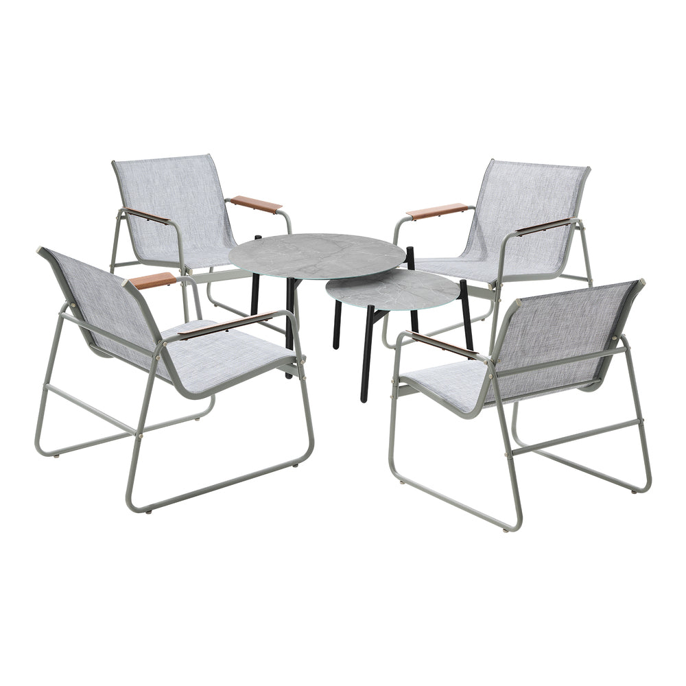 6PCS Outdoor Patio Set 4x Chairs with Coffee Table Textilene Garden Set Grey & White