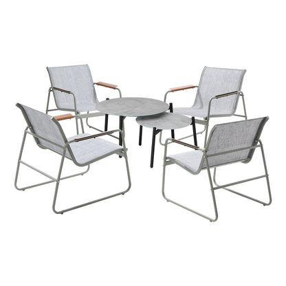 6PCS Outdoor Patio Set 4x Chairs with Coffee Table Textilene Garden Set Grey & White