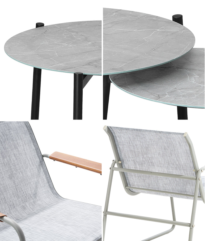 6PCS Outdoor Patio Set 4x Chairs with Coffee Table Textilene Garden Set Grey & White