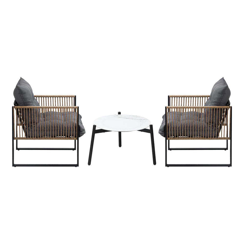 3PCS Outdoor Patio Set 50cm & 70cm Coffee Table Rattan Chairs
