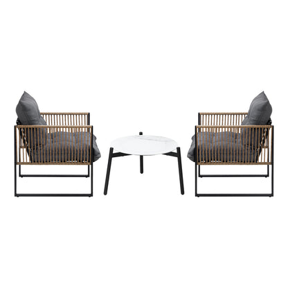 3PCS Outdoor Patio Set 50cm & 70cm Coffee Table Rattan Chairs