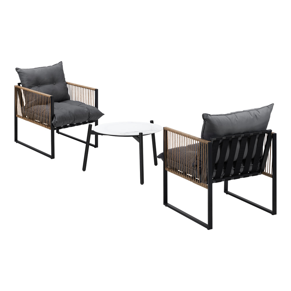 3PCS Outdoor Patio Set 50cm & 70cm Coffee Table Rattan Chairs