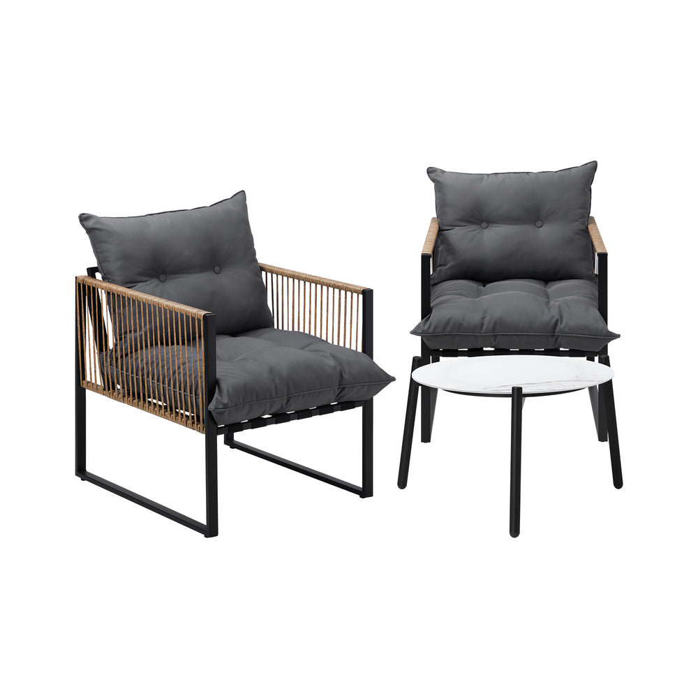 3PCS Outdoor Patio Set 50cm & 70cm Coffee Table Rattan Chairs