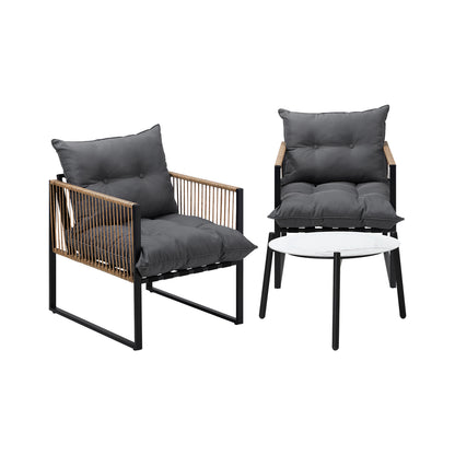 3PCS Outdoor Patio Set 50cm & 70cm Coffee Table Rattan Chairs