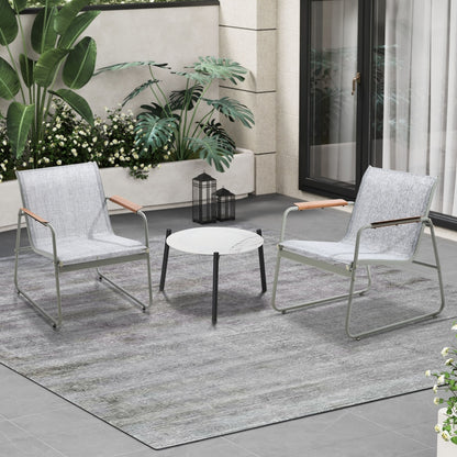 3PCS Outdoor Bistro Set Patio Chair 70cm Grey & WhiteTable Textilene