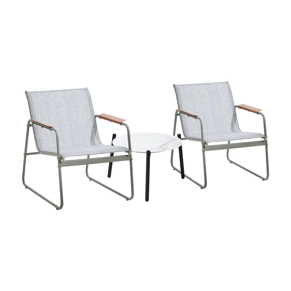 3PCS Outdoor Bistro Set Patio Chair 70cm Grey & WhiteTable Textilene