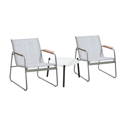 3PCS Outdoor Bistro Set Patio Chair 70cm Grey & WhiteTable Textilene