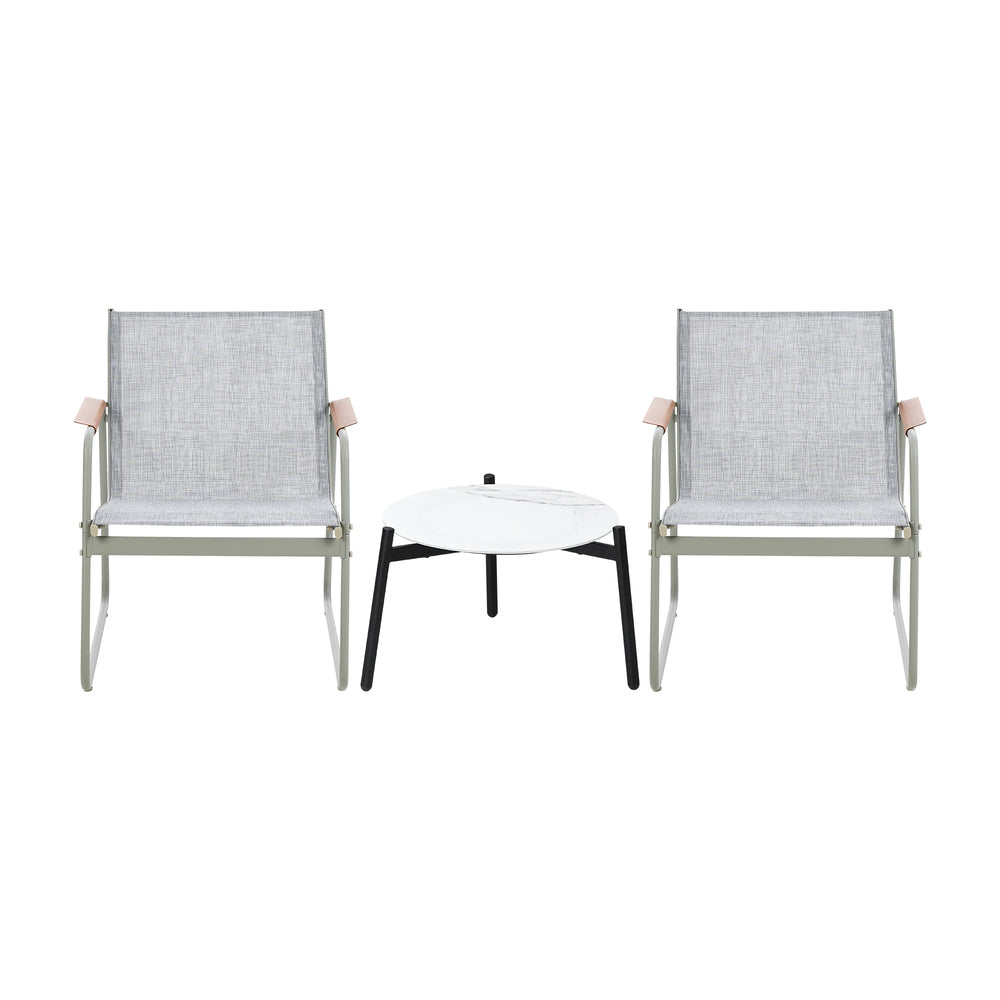 3PCS Outdoor Bistro Set Patio Chair 70cm Grey & WhiteTable Textilene