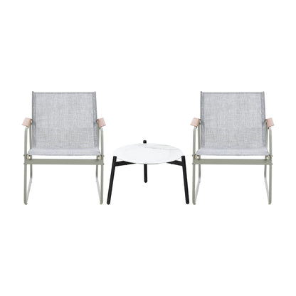 3PCS Outdoor Bistro Set Patio Chair 70cm Grey & WhiteTable Textilene