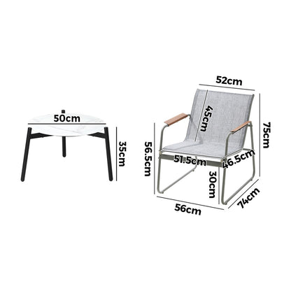 3PCS Outdoor Bistro Set Patio Chair 70cm Grey & WhiteTable Textilene