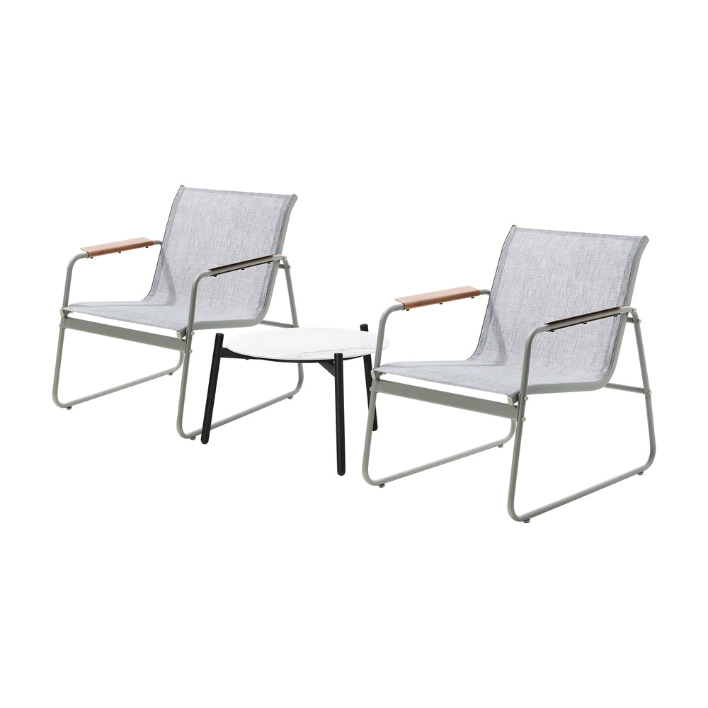 3PCS Outdoor Bistro Set Patio Chair 70cm Grey & WhiteTable Textilene