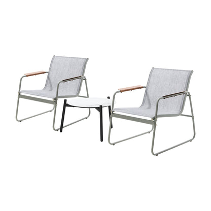 3PCS Outdoor Bistro Set Patio Chair 70cm Grey & WhiteTable Textilene
