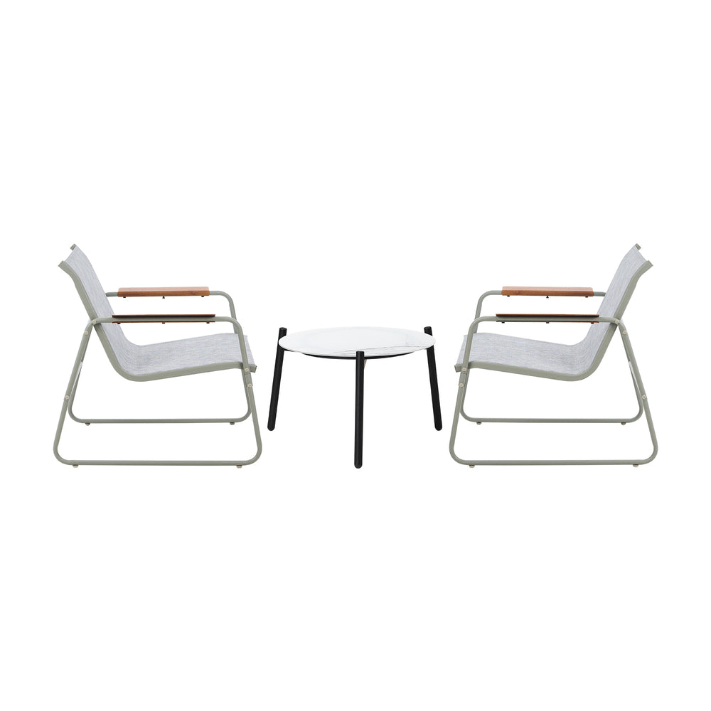 3PCS Outdoor Bistro Set Patio Chair 70cm Grey & WhiteTable Textilene