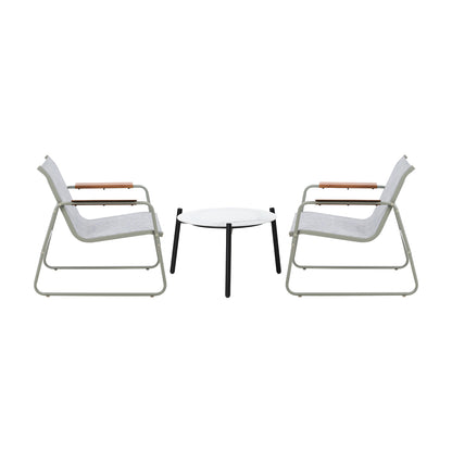3PCS Outdoor Bistro Set Patio Chair 70cm Grey & WhiteTable Textilene