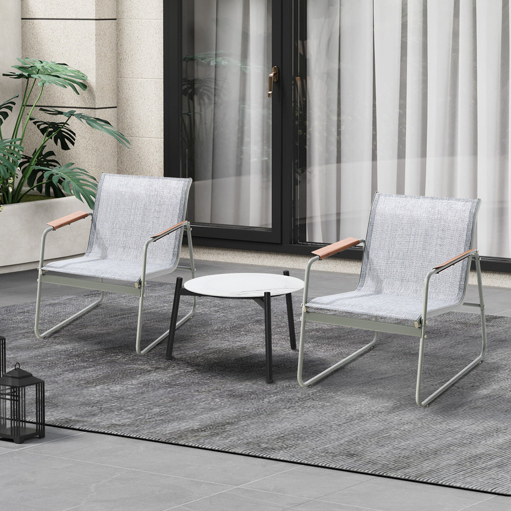 3PCS Outdoor Bistro Set Patio Chair 70cm Grey & WhiteTable Textilene