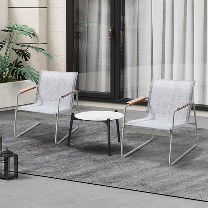 3PCS Outdoor Bistro Set Patio Chair 70cm Grey & WhiteTable Textilene