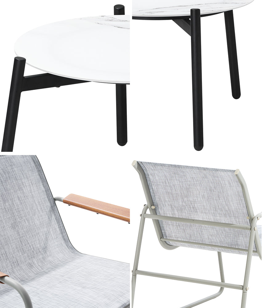 3PCS Outdoor Bistro Set Patio Chair 70cm Grey & WhiteTable Textilene