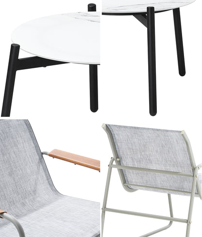 3PCS Outdoor Bistro Set Patio Chair 70cm Grey & WhiteTable Textilene