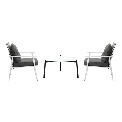 3pc Outdoor Lounge Sets 70CM Grey & White Round Table Rattan Chairs