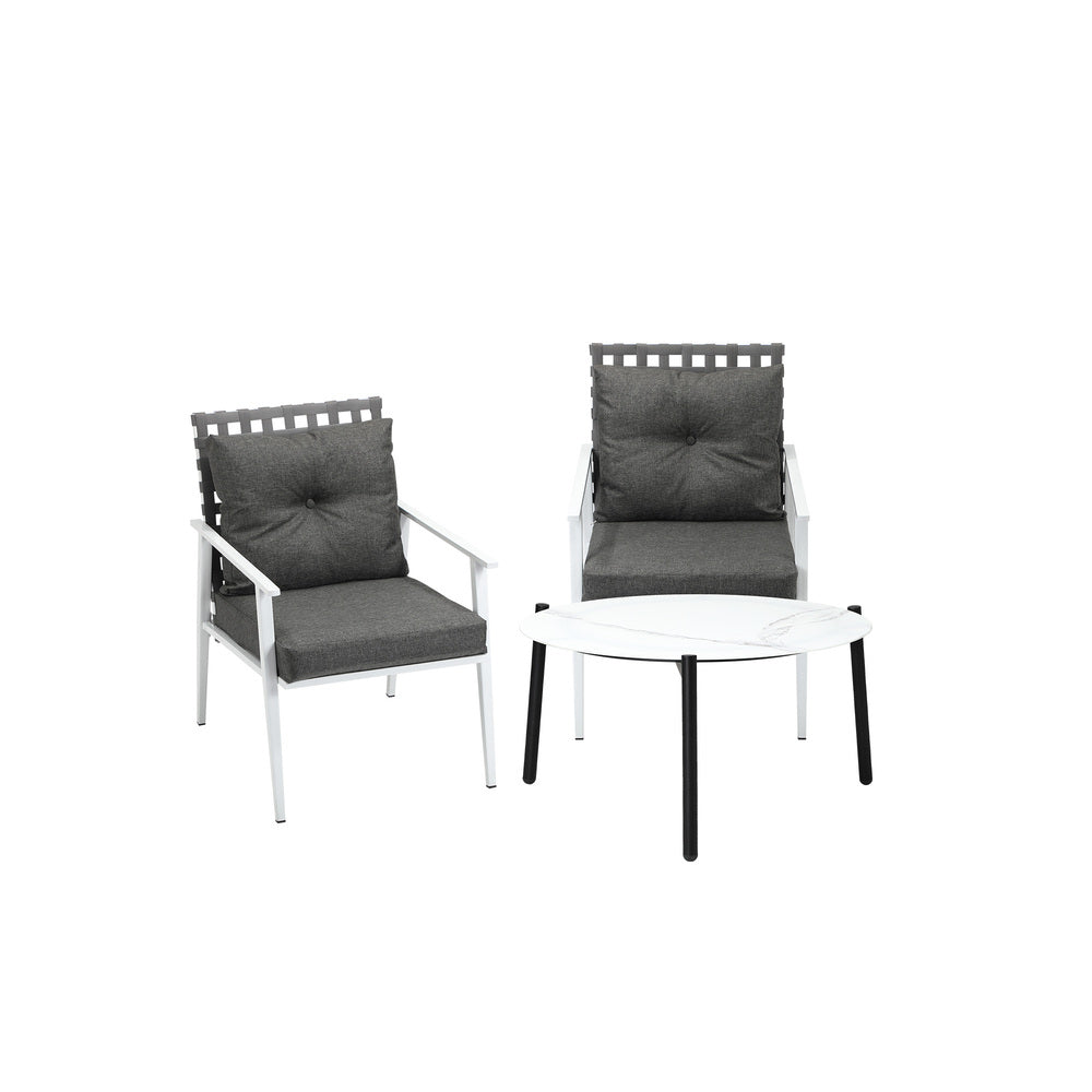 3pc Outdoor Lounge Sets 70CM Grey & White Round Table Rattan Chairs