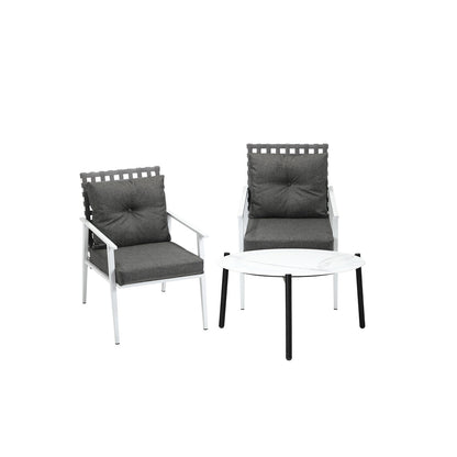 3pc Outdoor Lounge Sets 70CM Grey & White Round Table Rattan Chairs