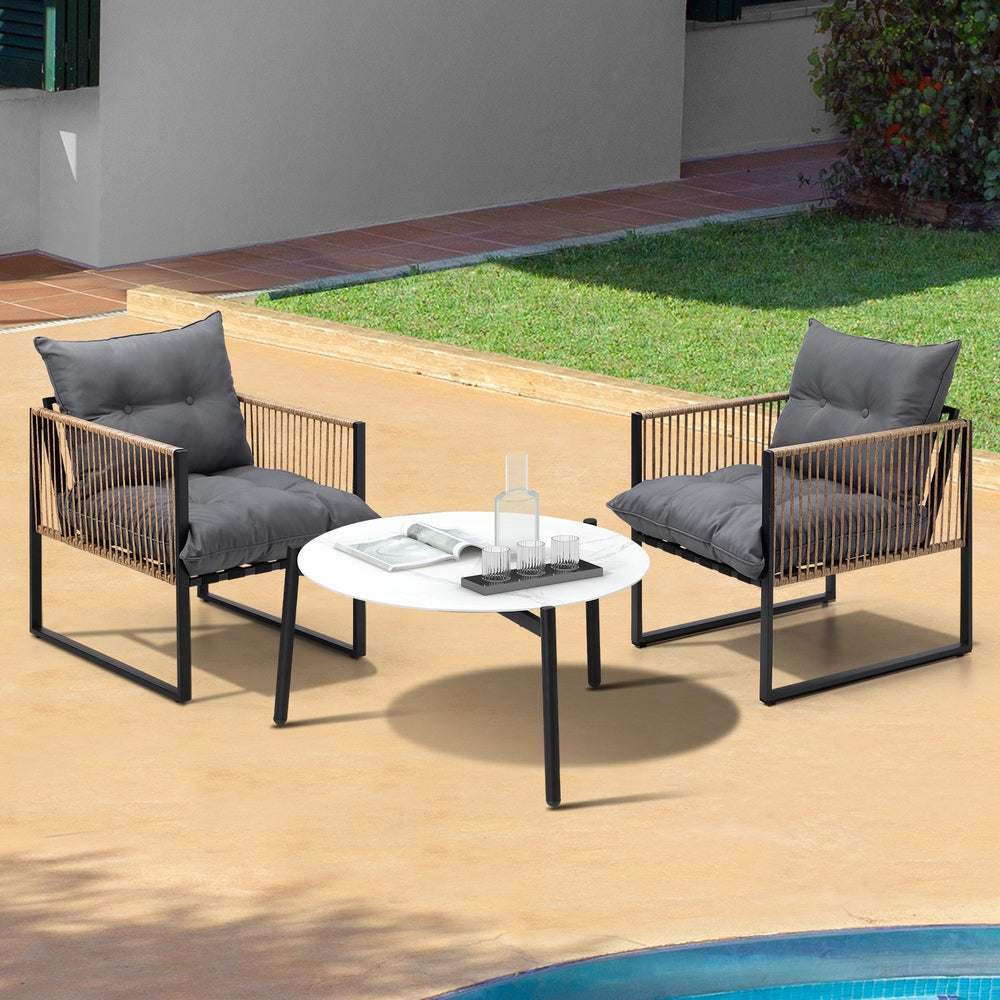 3PCS Outdoor Patio Set 50cm & 70cm Coffee Table Rattan Chairs