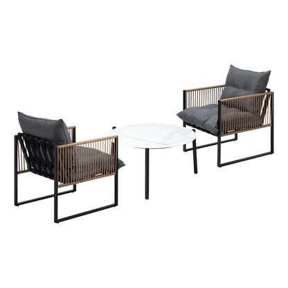 3PCS Outdoor Patio Set 50cm & 70cm Coffee Table Rattan Chairs