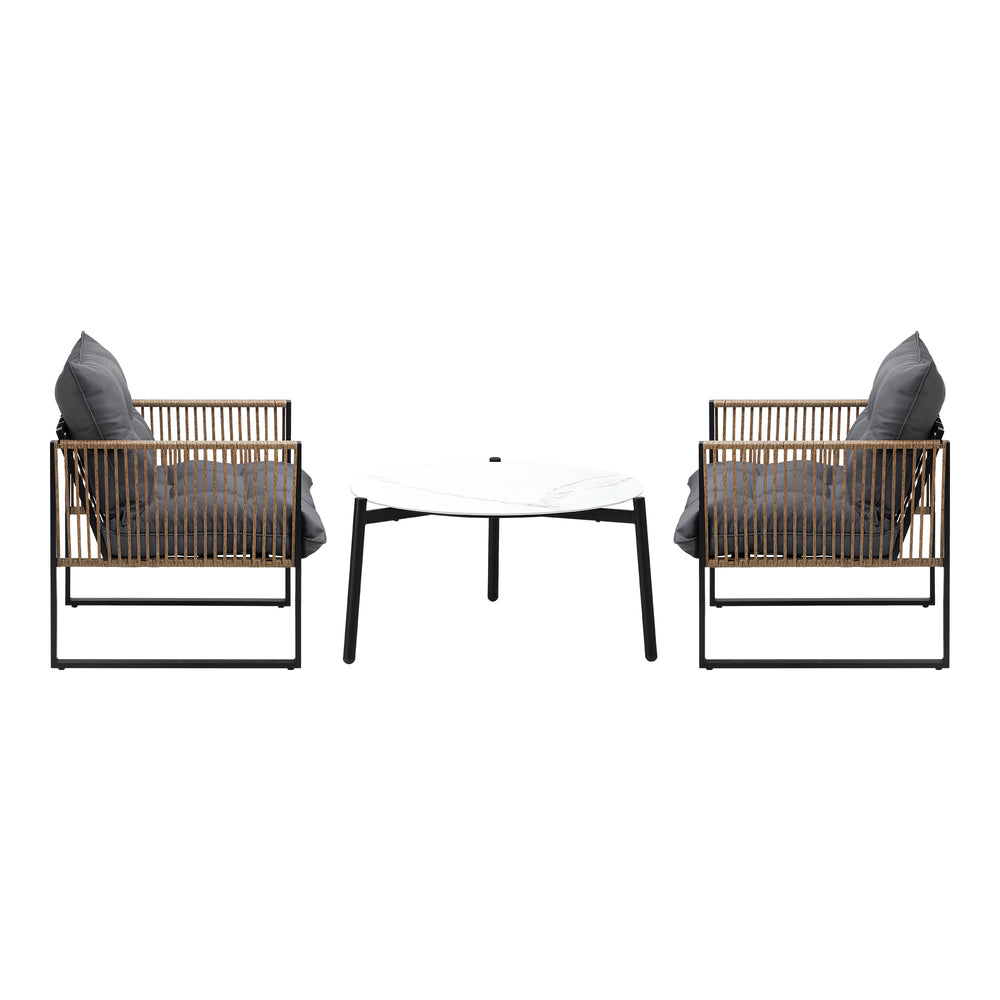 3PCS Outdoor Patio Set 50cm & 70cm Coffee Table Rattan Chairs