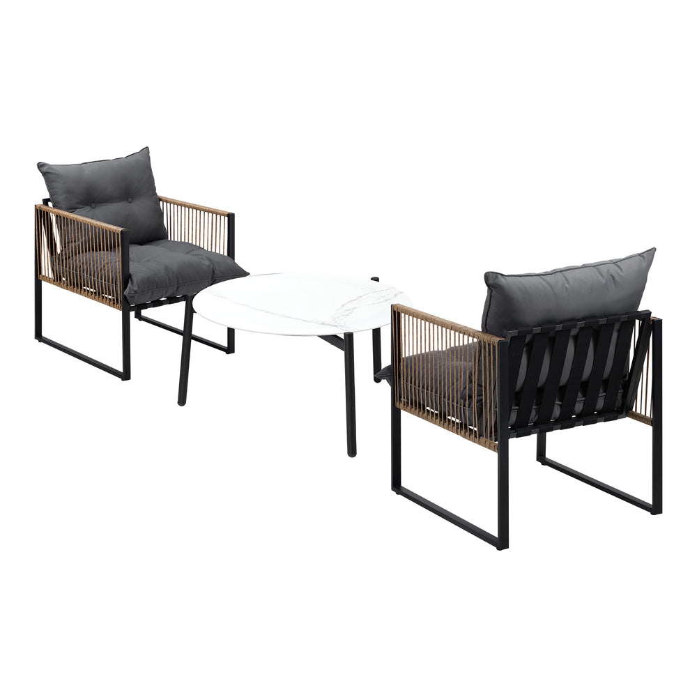 3PCS Outdoor Patio Set 50cm & 70cm Coffee Table Rattan Chairs