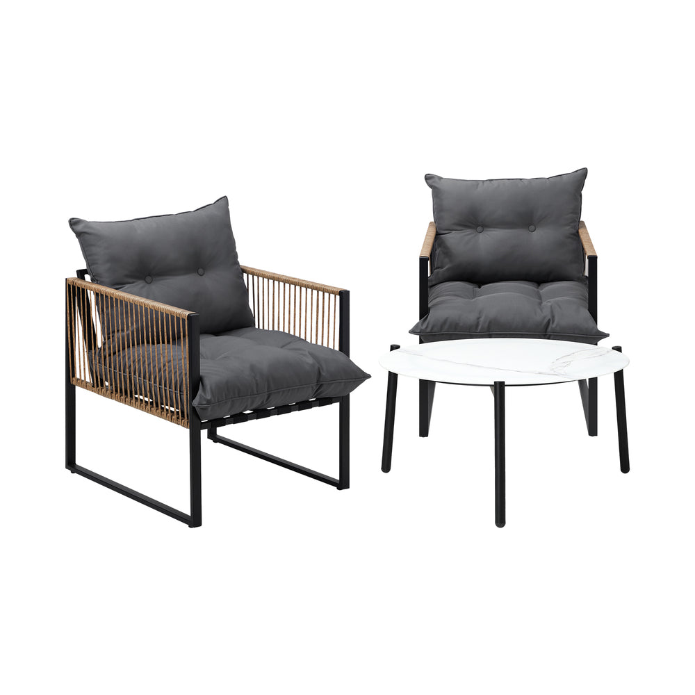 3PCS Outdoor Patio Set 50cm & 70cm Coffee Table Rattan Chairs