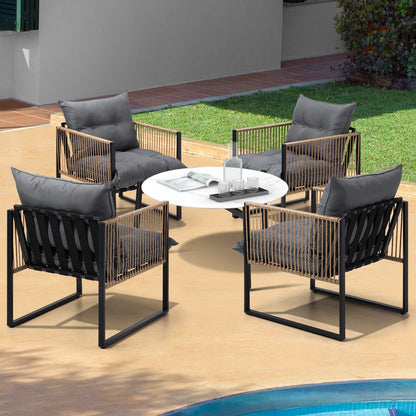 5PCS Outdoor Patio Set with White & Grey Rattan Chairs & 70cm Coffee Table Garden
